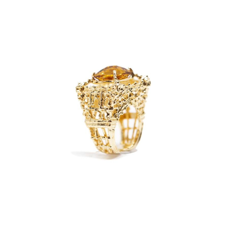 Anelli CoRo Jewels | Anello Notre Dame Bronzo Placcato Oro Con Citrino Idrotermale