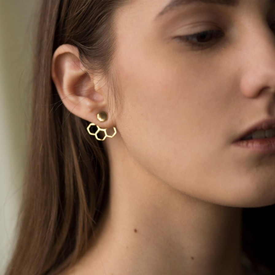 Orecchini CoRo Jewels | Ear Jackets Esagonini Bronzo Placcato Oro